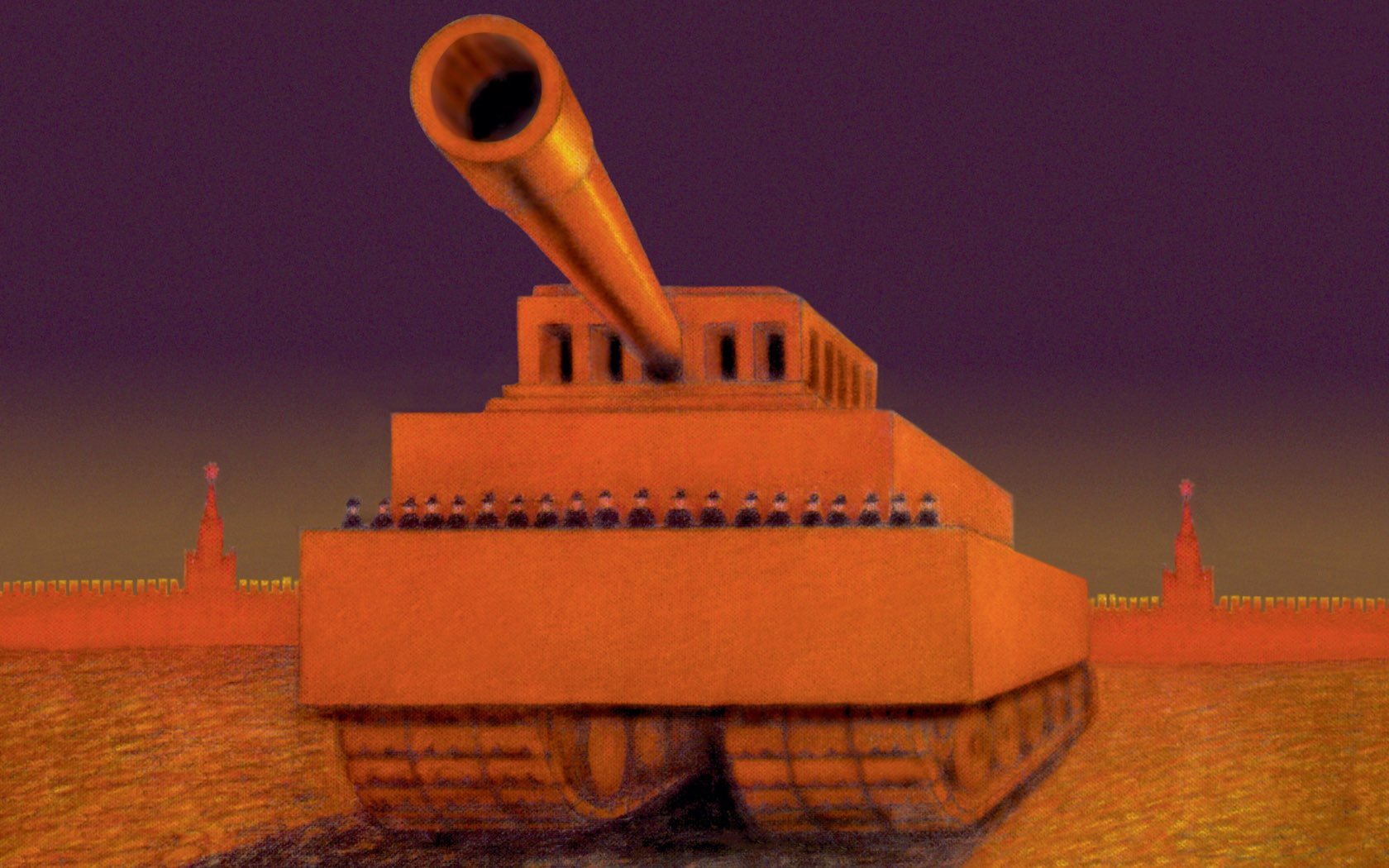 Soviet poster of a tank on Red Square.