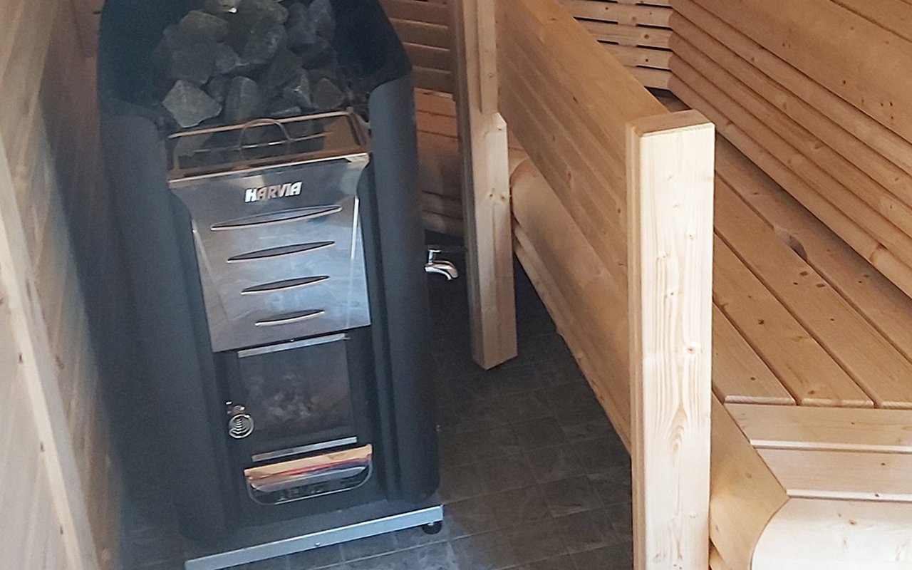 sauna area in the sauna hut