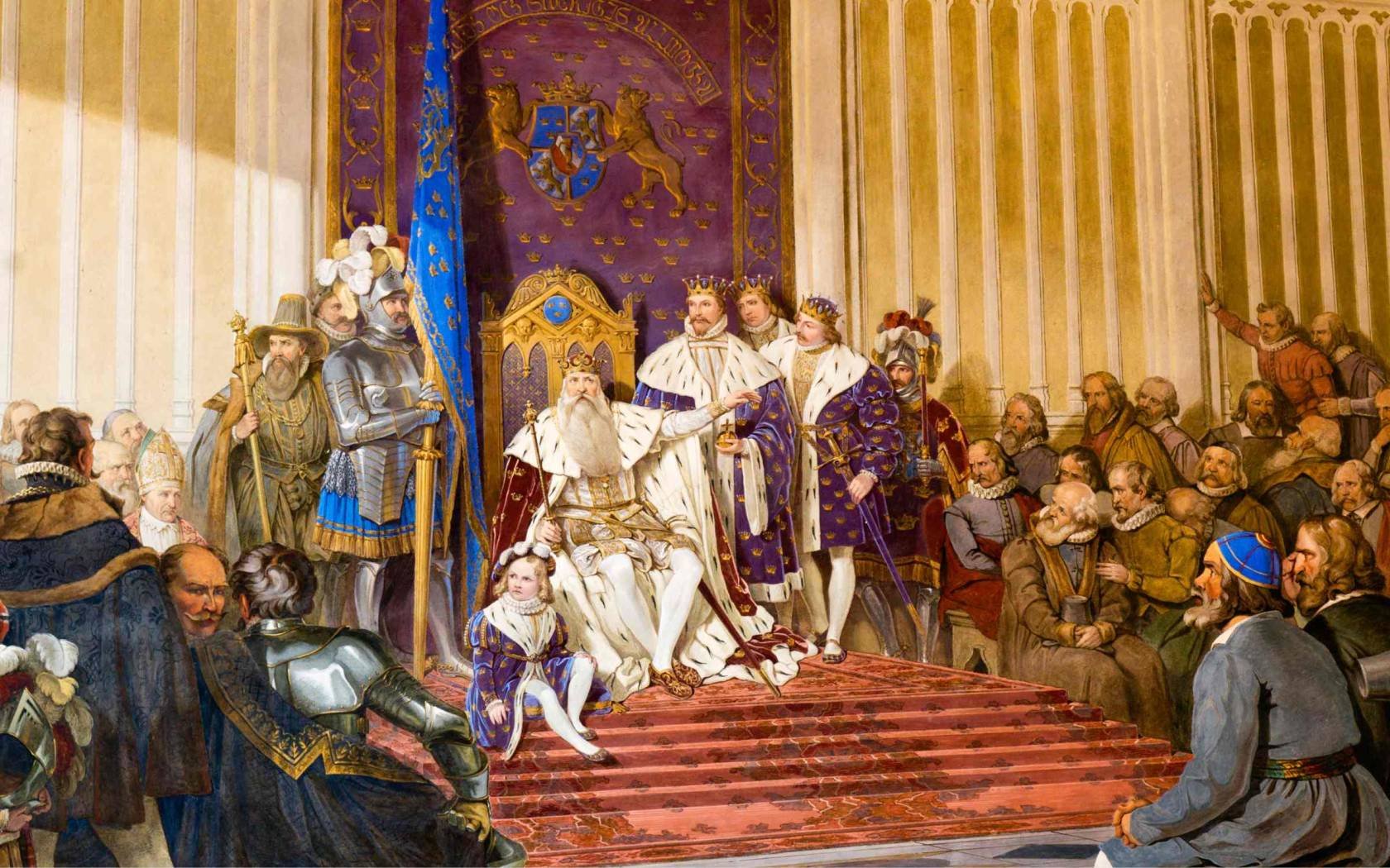 Scene from a fresco in Uppsala Cathedral depicting Gustav I Vasa, King of Sweden (r. 1523-1560).