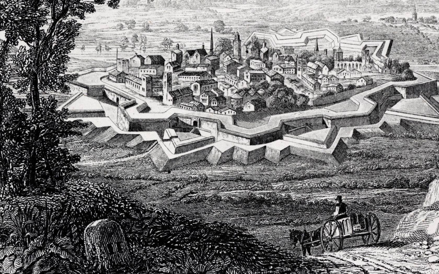 Fortifications in the style of the French military engineer Sebastian de Vauban (1633-1701).
