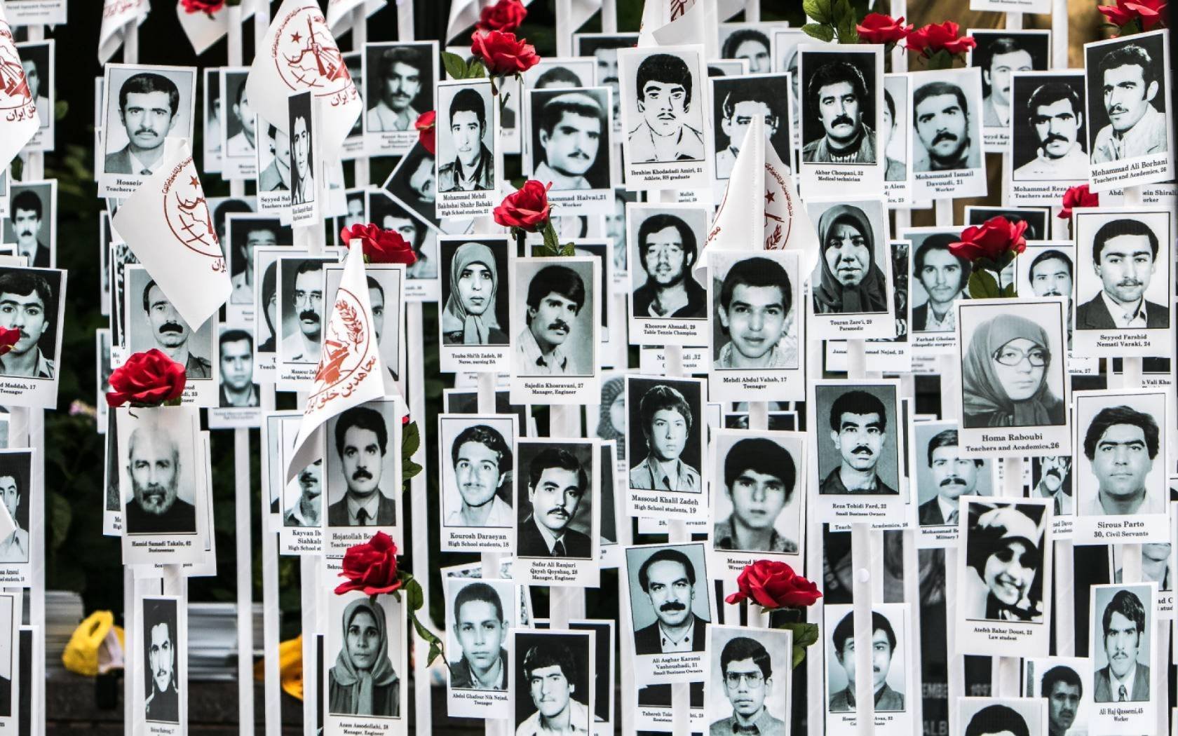 An exhibition displaying portraits of victims of Iranian regime.
