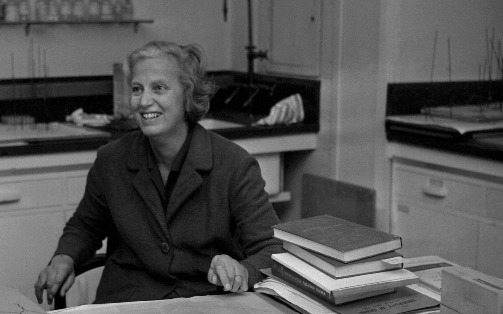 Dorothy Crowfoot Hodgkin, winner of the 1964 Nobel Prize for Chemistry, pictured in the Department of Chemical Chrystallography at Oxford University.