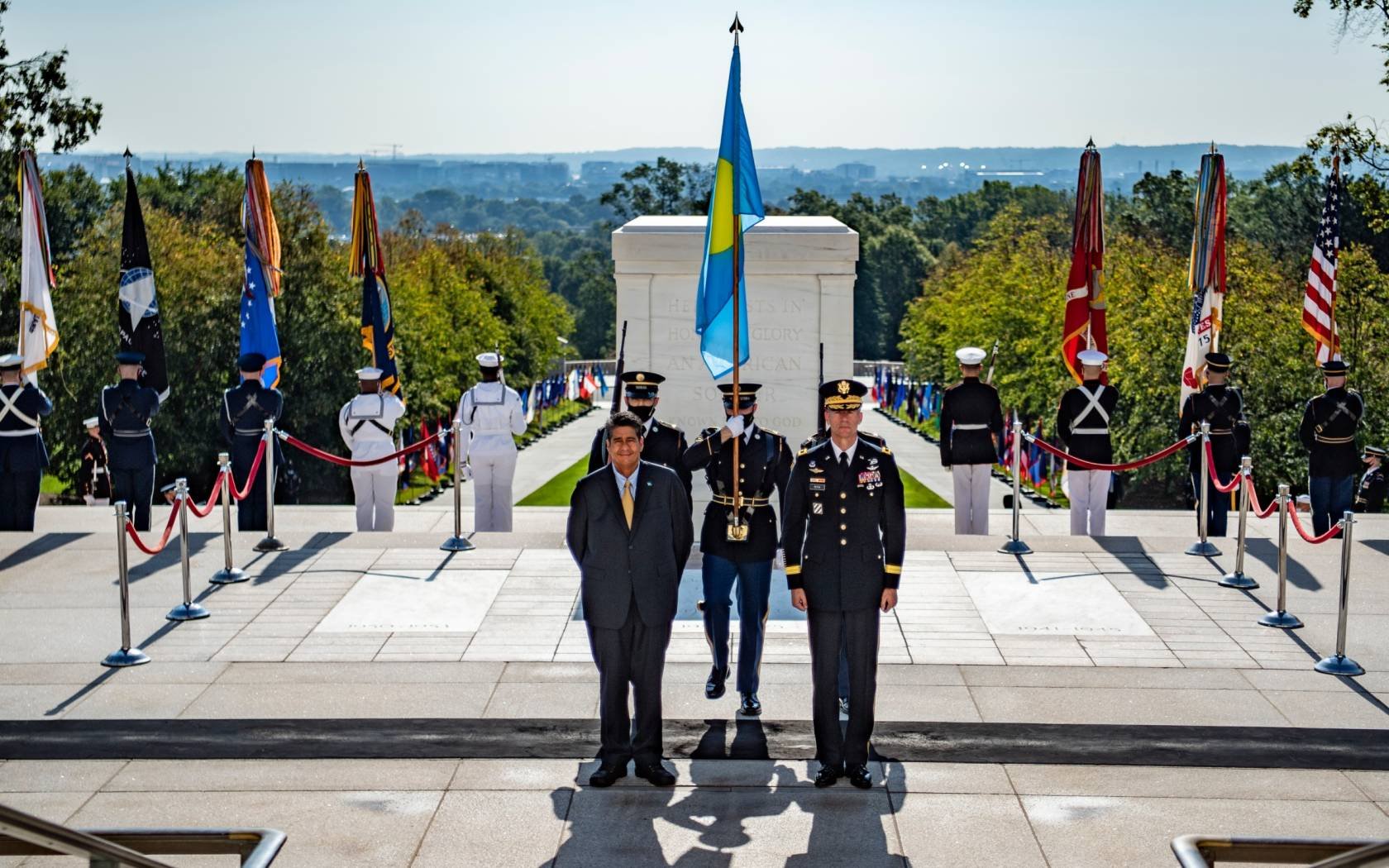 Surangel Whipps Jr, president of Palau, at the tomb of the Unknown Soldier in Arlington, Virginia.