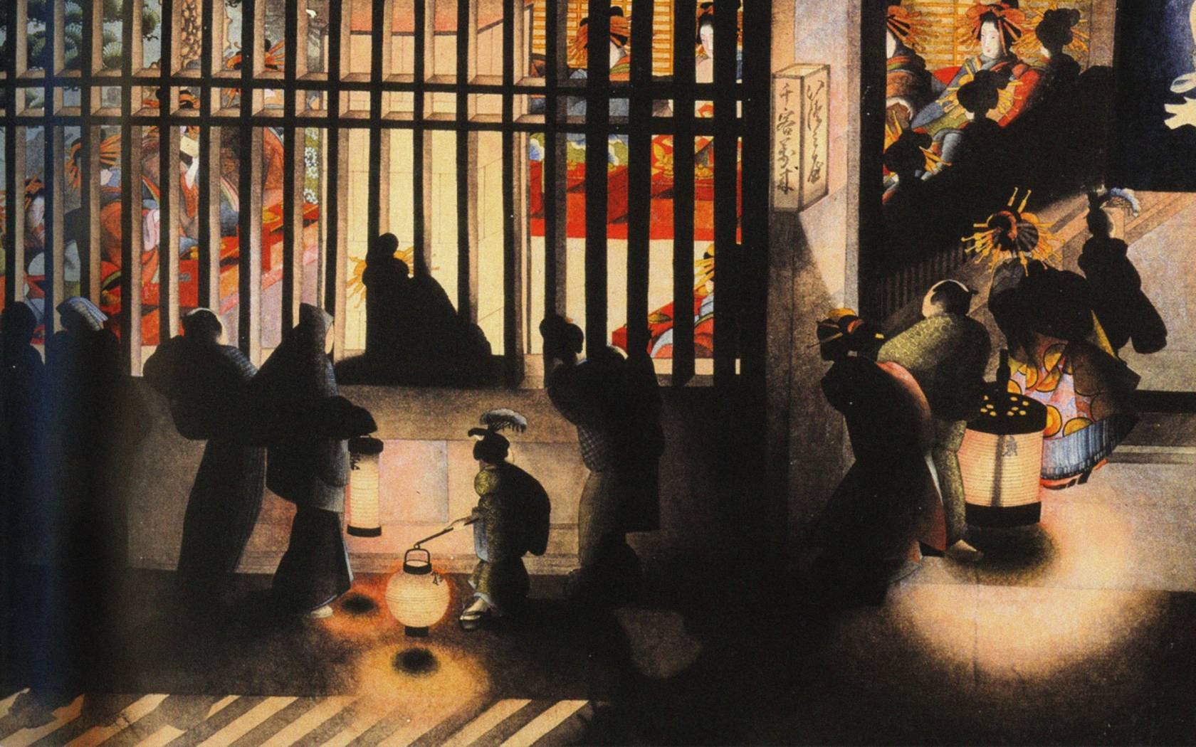 Display Room in the Yoshiwara by Katsushika Oi.