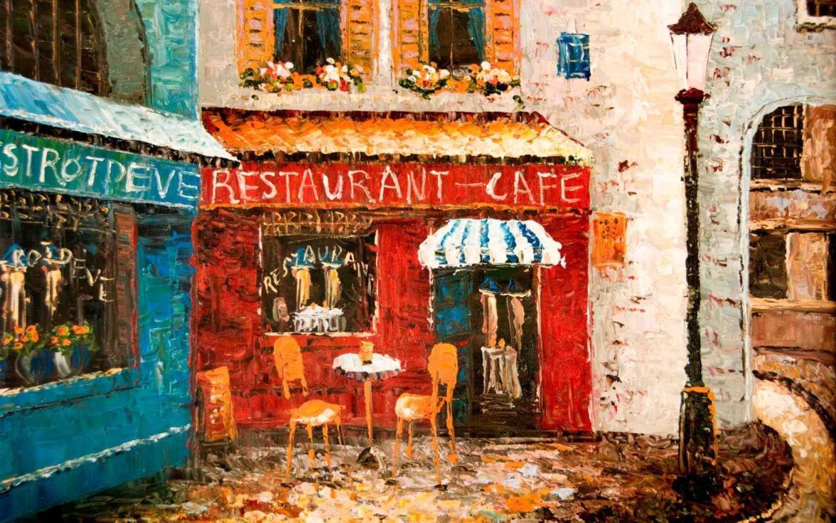 An oil painting of Place du Tertre in Montmartre, Paris, France.