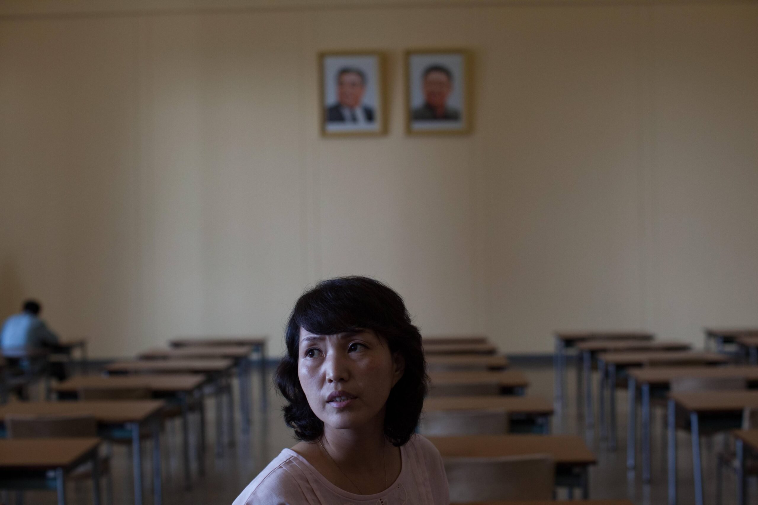 At the Grand People's Study House in Pyongyang in a room for the study of the "Works of President Kim Il Sung and books on his greatness". Credit: Sean Hawkey / Alamy Stock Photo