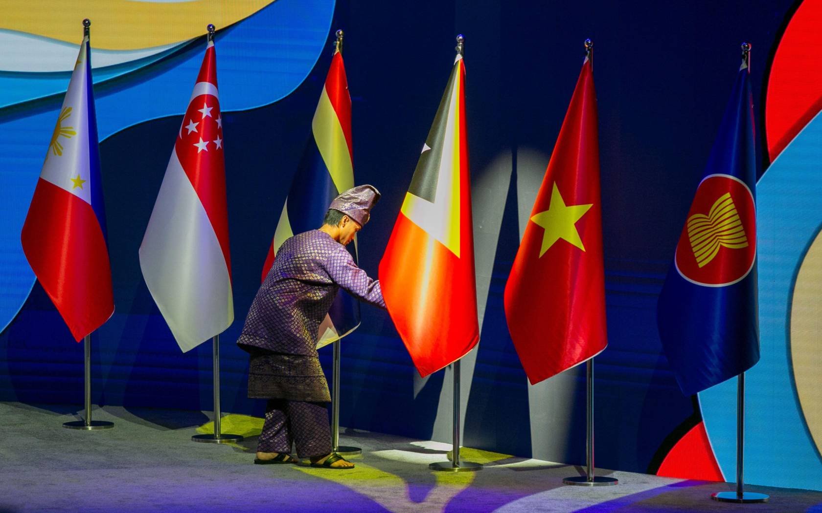 The Timor-Leste flag being installed at ASEAN.