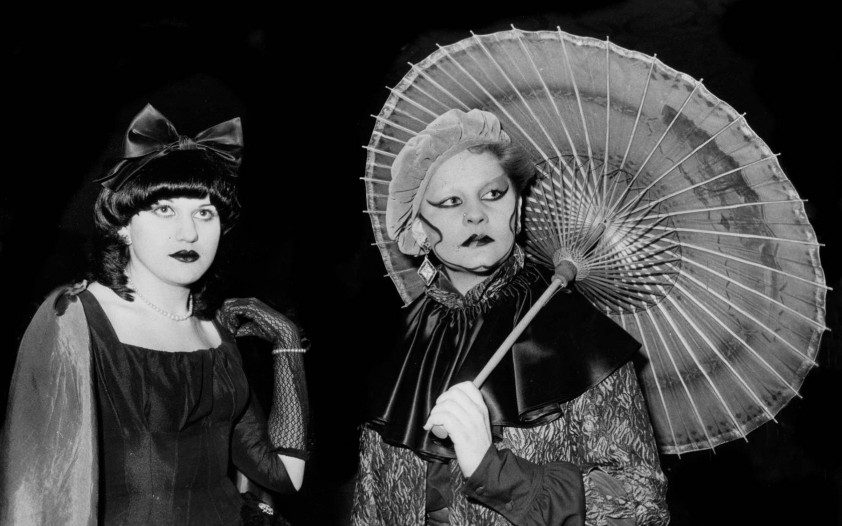 Blitz clubbers congrating at the foyer of the Rainbow Theatre in North London to celebrate the start of the New Romantic era.