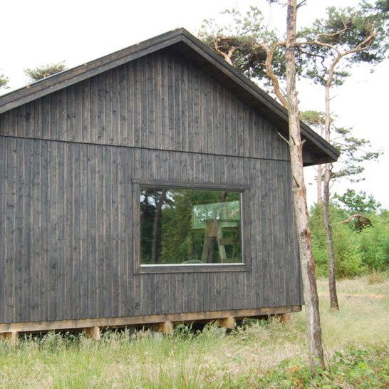 Dark natural wood oversized shed