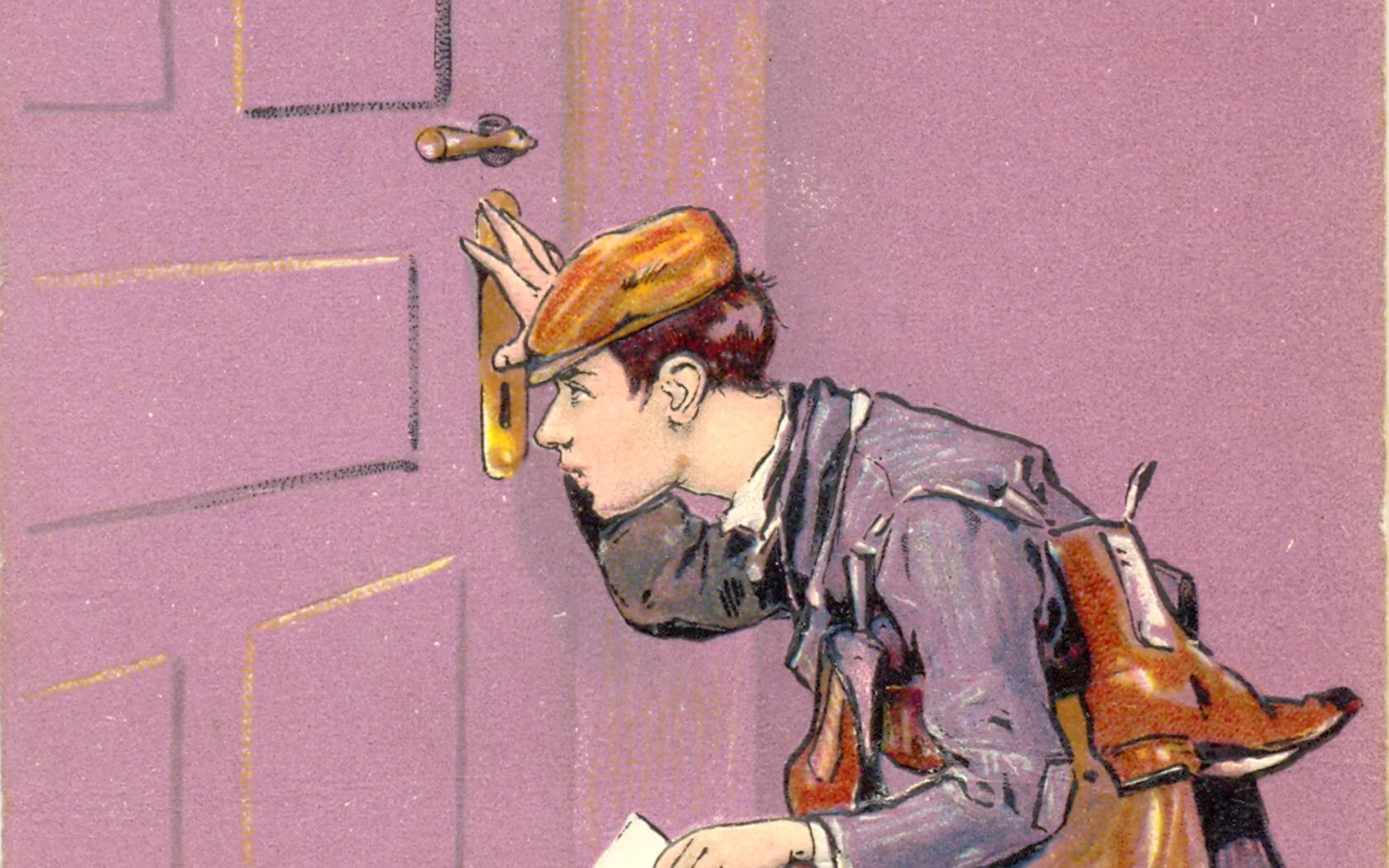 Vintage card showing a Peeping Tom.