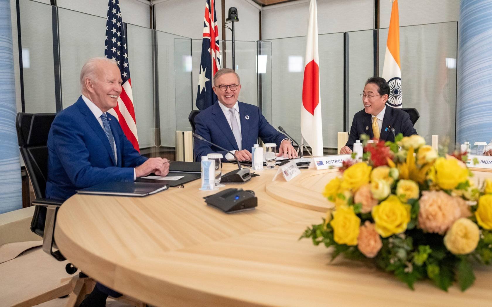 President Joe Biden, Australian Prime Minister Anthony Albanese, Japanese Prime Minister Fumio Kishida at a meeting of the G7 in Japan.