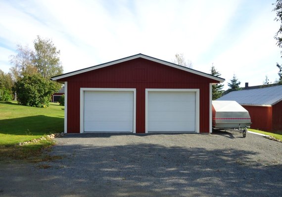 Large red simple double port garage