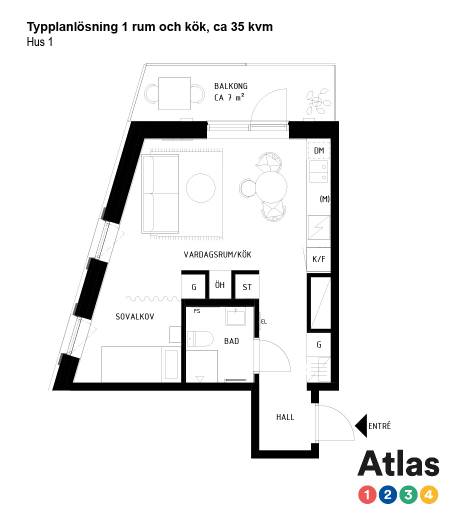 Typplanlösningar Barkarbyvägen 118 och Diagonalgatan 7, 1 rum och kök
