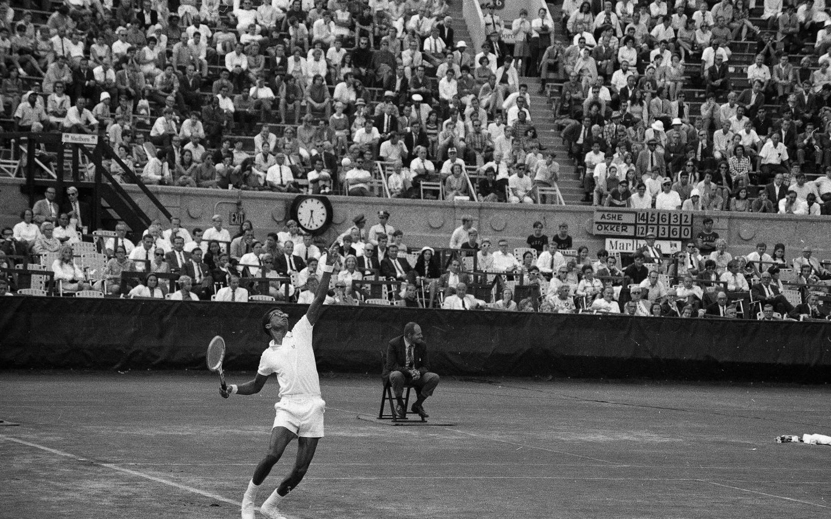 Arthur Ashe serving at the US Open, September 1968.