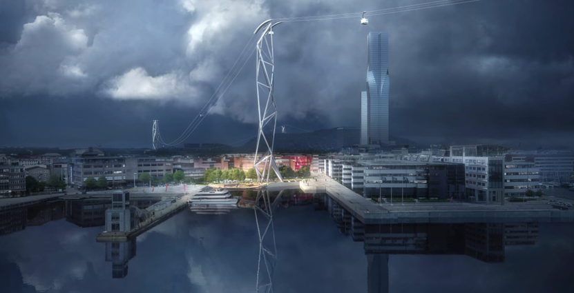 Det vinnande förslaget i tävlingen för design av linbanan. Illustration: UNStudio och Kjellgren Kaminsky