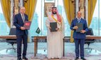 Saudi Crown Prince Mohammed bin Salman, Turkish President Recep Tayyip Erdogan, and Pakistani Prime Minister Shehbaz Sharif attend the signing ceremony of the Mecca Joint Defense Agreement in Mecca on August 7, 2026.