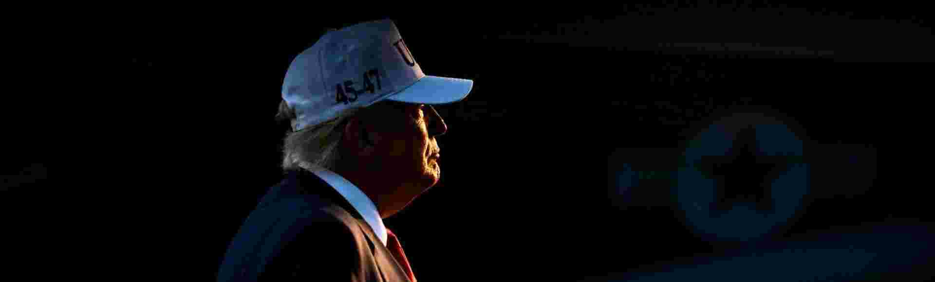 President Donald Trump inside the hangar bay of Nimitz-class aircraft carrier USS George Washington in Yokosuka, Japan on 28 October 2025.