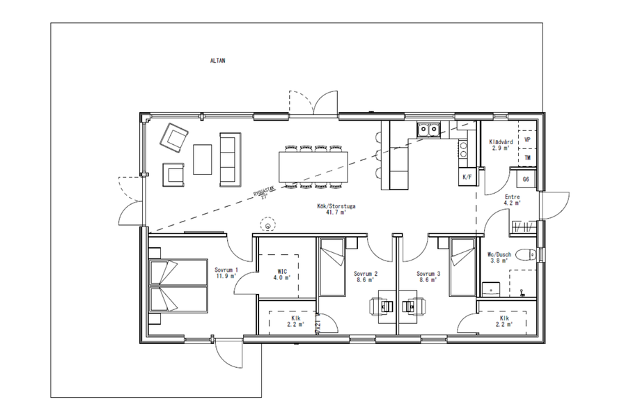 Planritning Fritidshuset Mäja 90 kvm SKIDSTAHUS