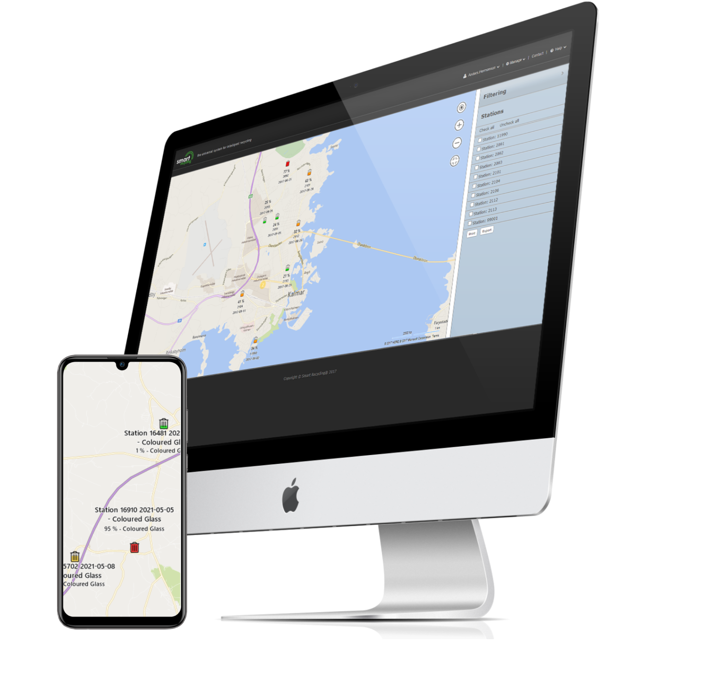 A look at the Smart Recycling interface on a cellphone and a regular computer
