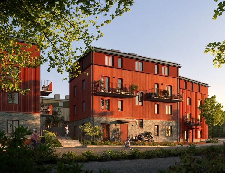 Fasadbild på Hebas radhus i Smedjan i Källberga