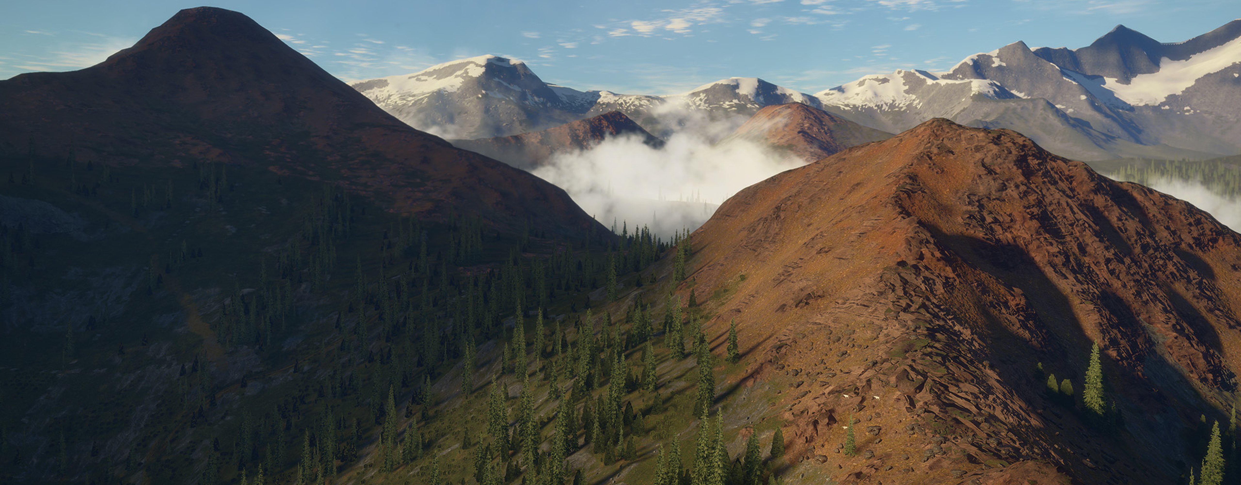 Overlooking the mountain ranges or Silver Ridge Peaks Reserve in theHunter: Call of the Wild.