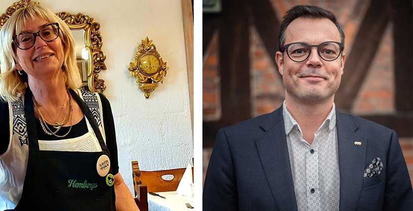 Lotta Ericsson, som driver Tallhöjdens hotell och restaurang, <br />
och kommunstyrelsens ordförande Jonas Bergman. Foto: Jonas Nielsen/Theresia Sandahl