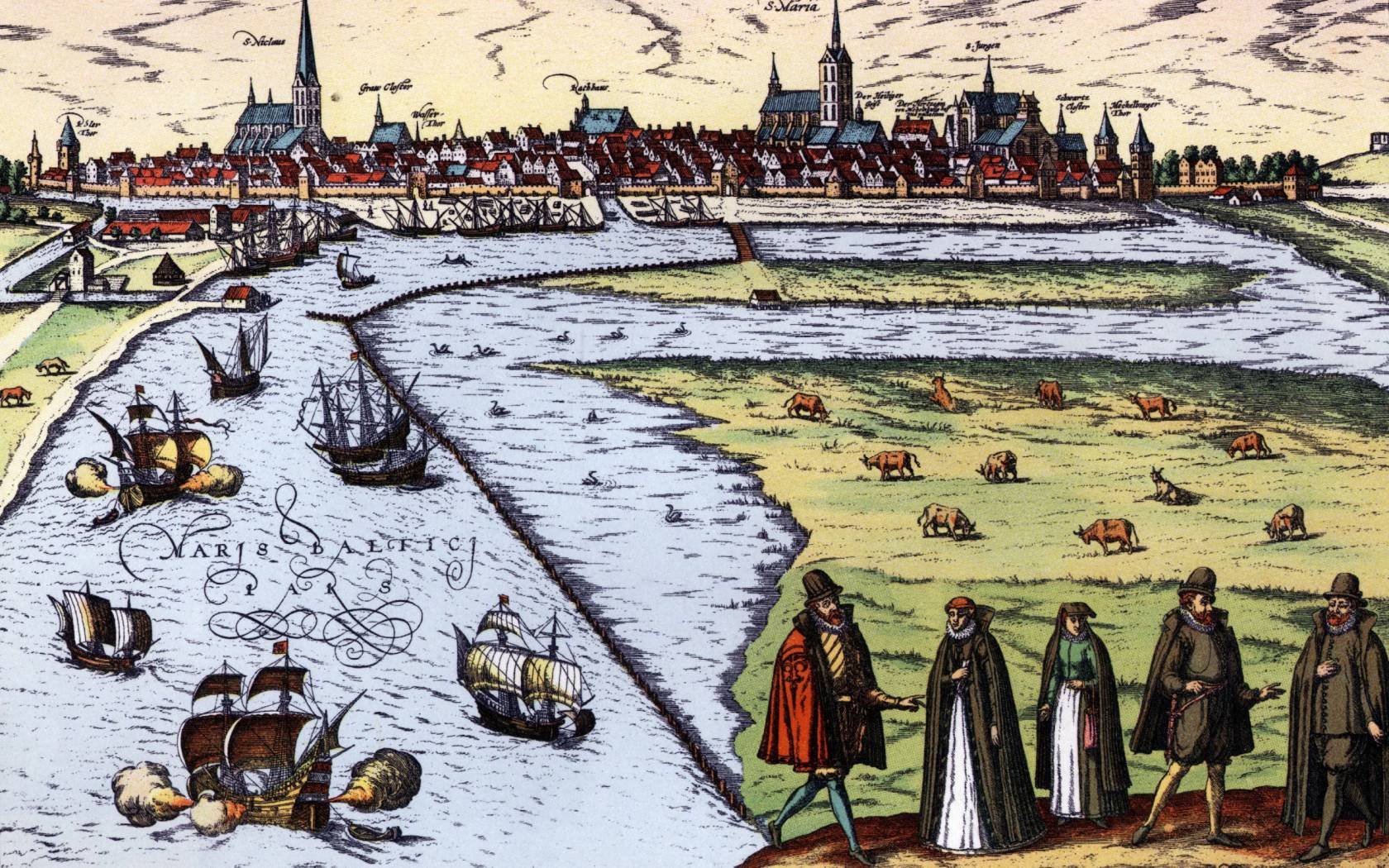 An engraving of the Hanseatic city of Wismar.