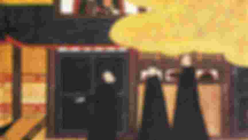 The Jesuit fathers, Detail from a 17th century Japanese paper screen of the Jesuit Fathers arriving in Japan.