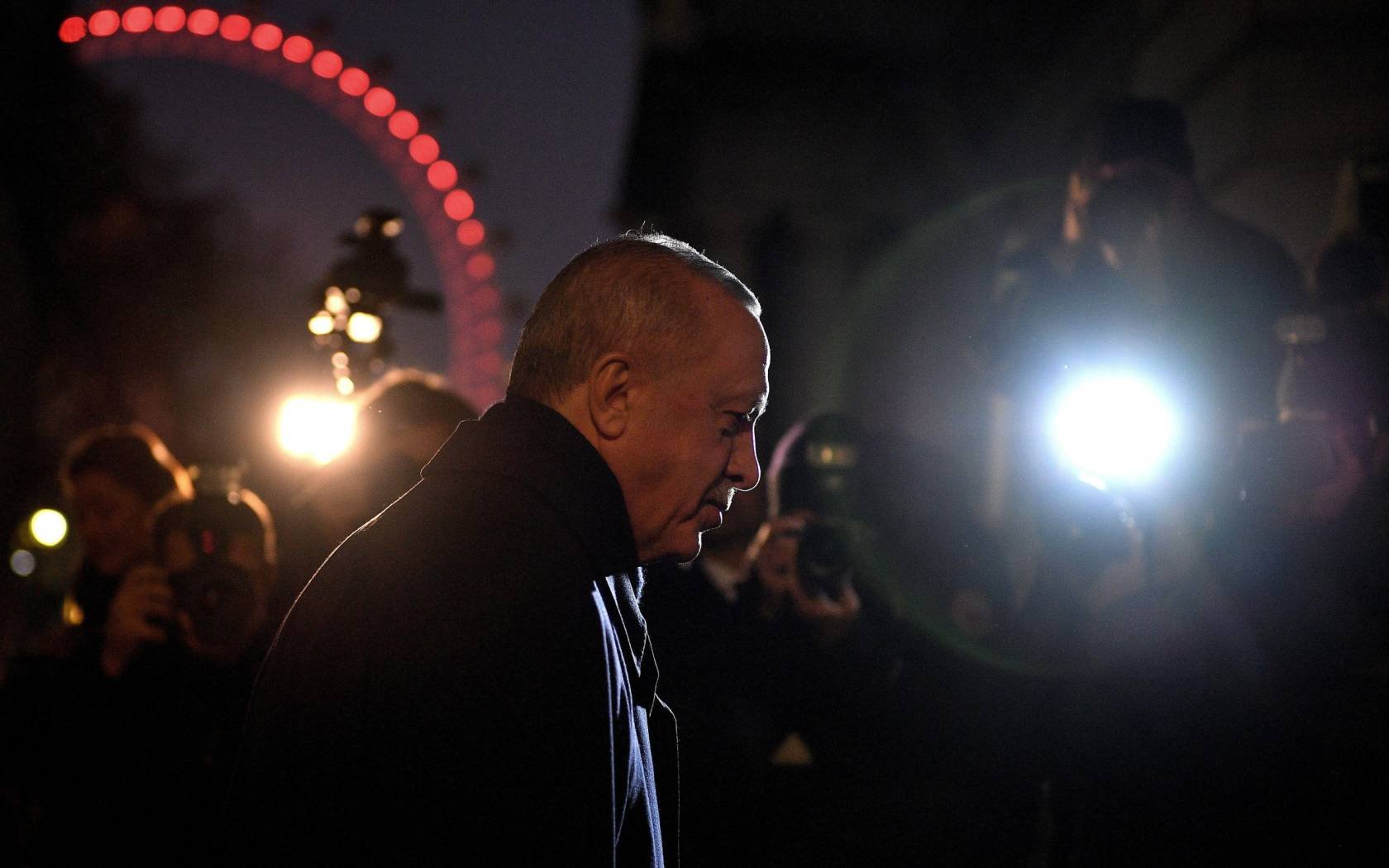 Recep Tayyip Erdogan leaves a meeting at No. 10 Downing Street, 2019.