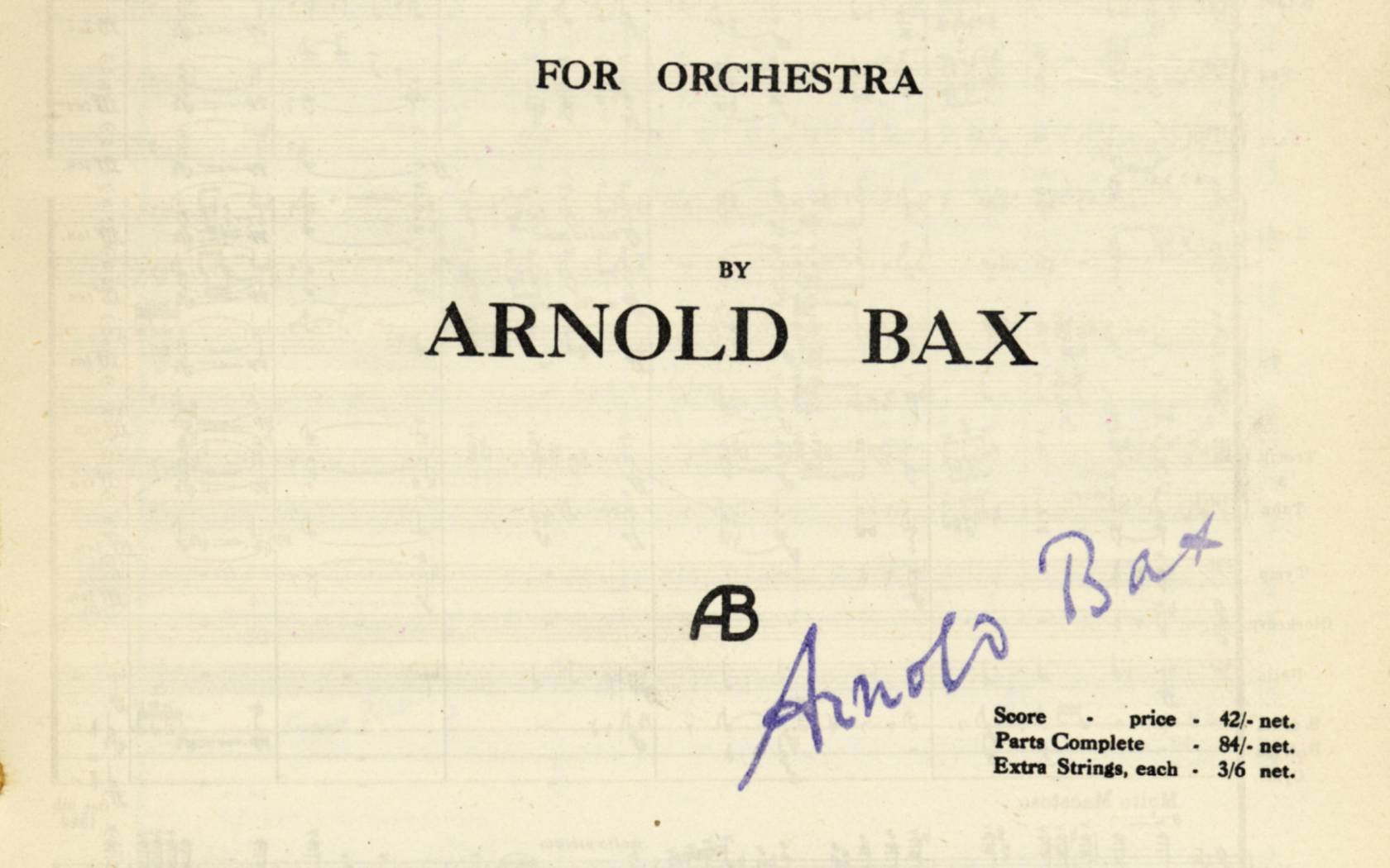The title page of Arnold Bax's score for Symphony No 1 in E Flat.