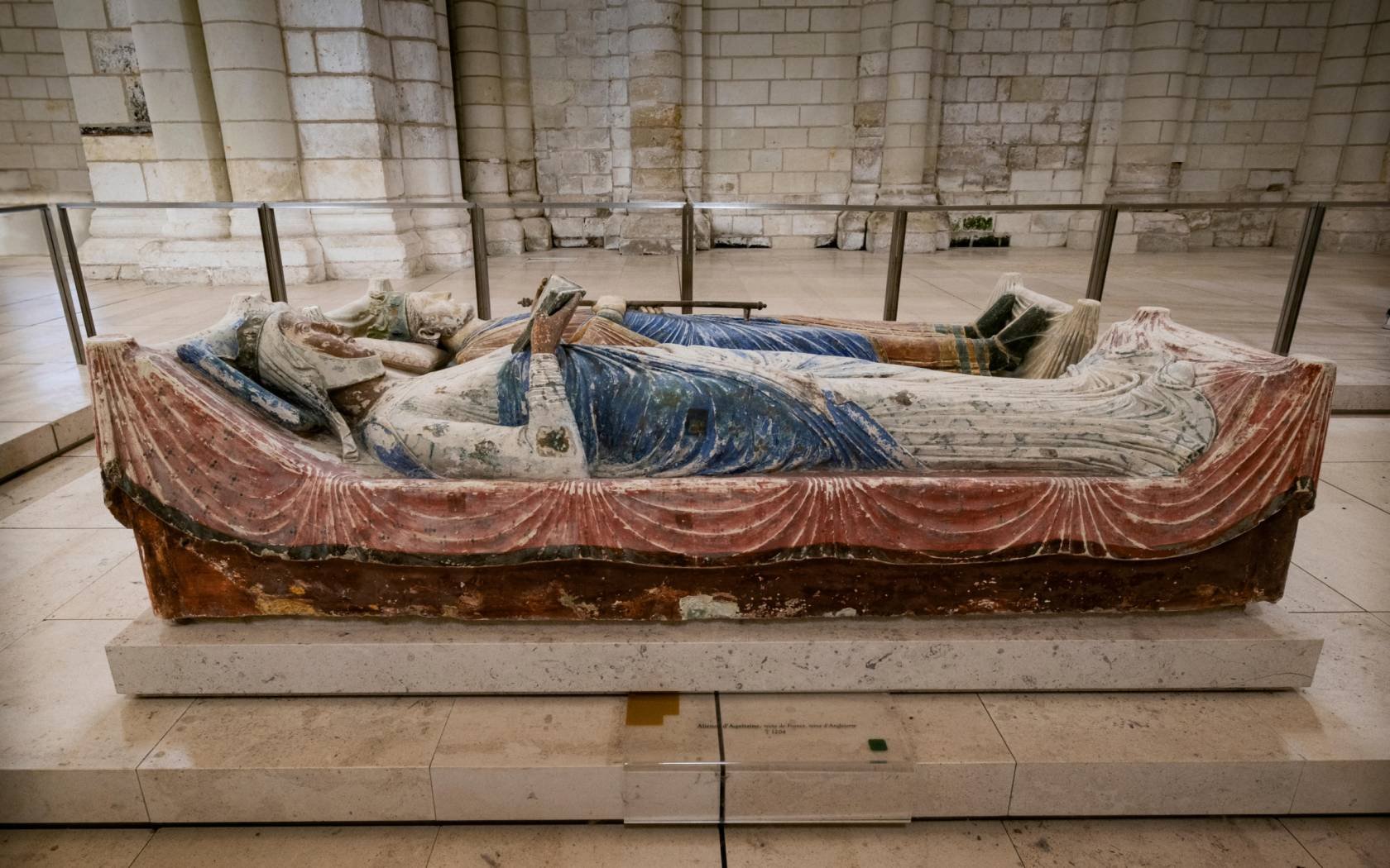 Burial effigy of Eleanor of Aquitaine and Henry II at Abbey of Fontevraud, Loire, France.