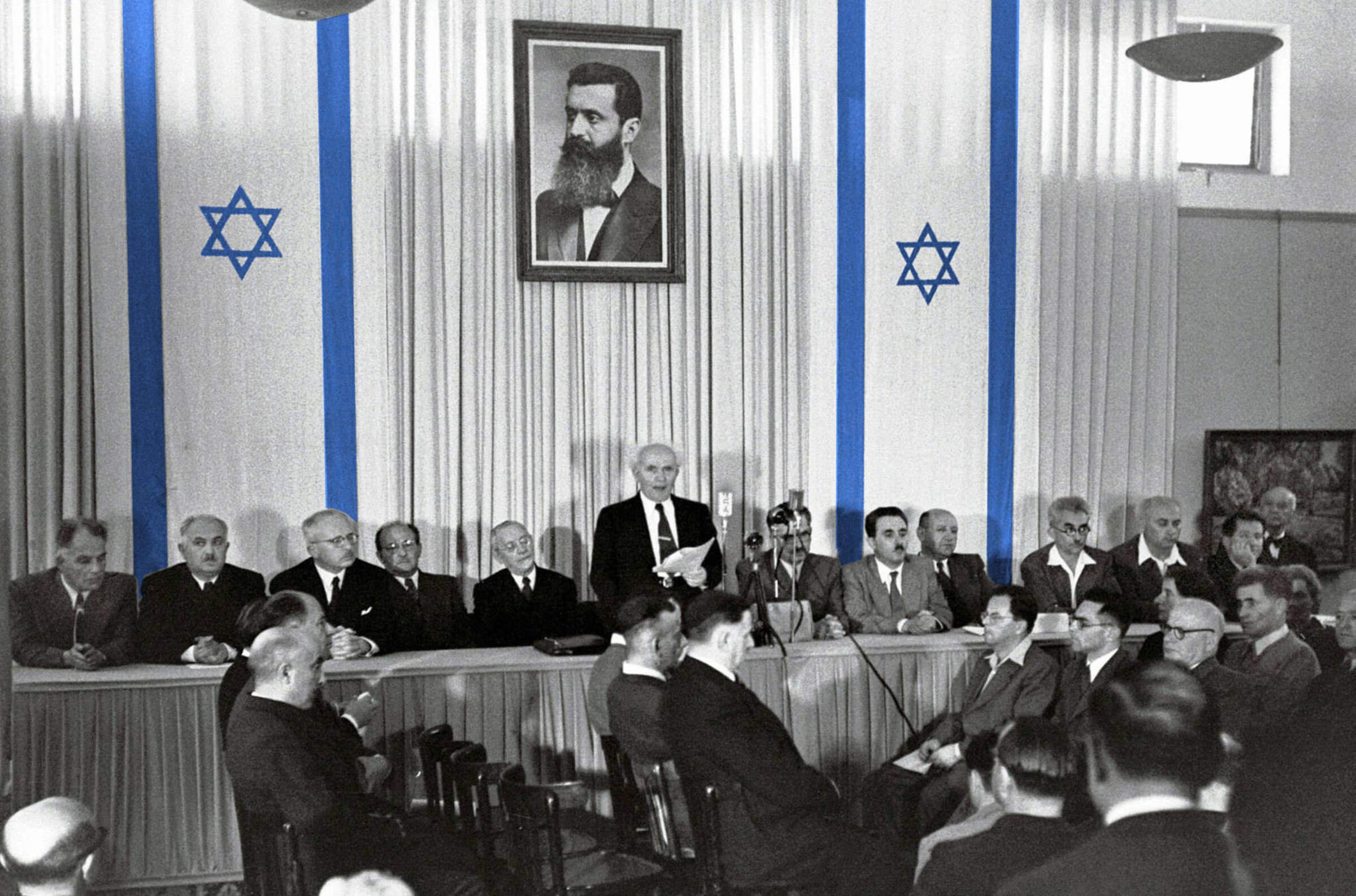The declaration of State of Israel in 1948. Historic Collection / Alamy Stock Photo