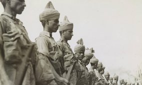 Newly arrived British Indian soldiers stand at attention prior to inspection at Singapore in December 1941.