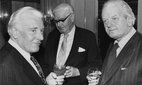 George Kennedy Young (middle) stands between fellow espionage writers Andrew Boyle (left) and Major Douglas Sutherland (right)