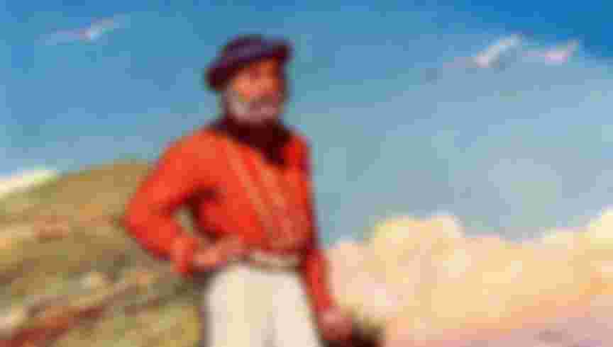 Giuseppe Garibaldi (1807-1882) in his signature red shirt, gazing towards his beloved Italy from a cliff edge on the island of Caprera off the coast of Sicily. Illustration c1920. Credit: Universal History Archive/Universal Images Group via Getty Images