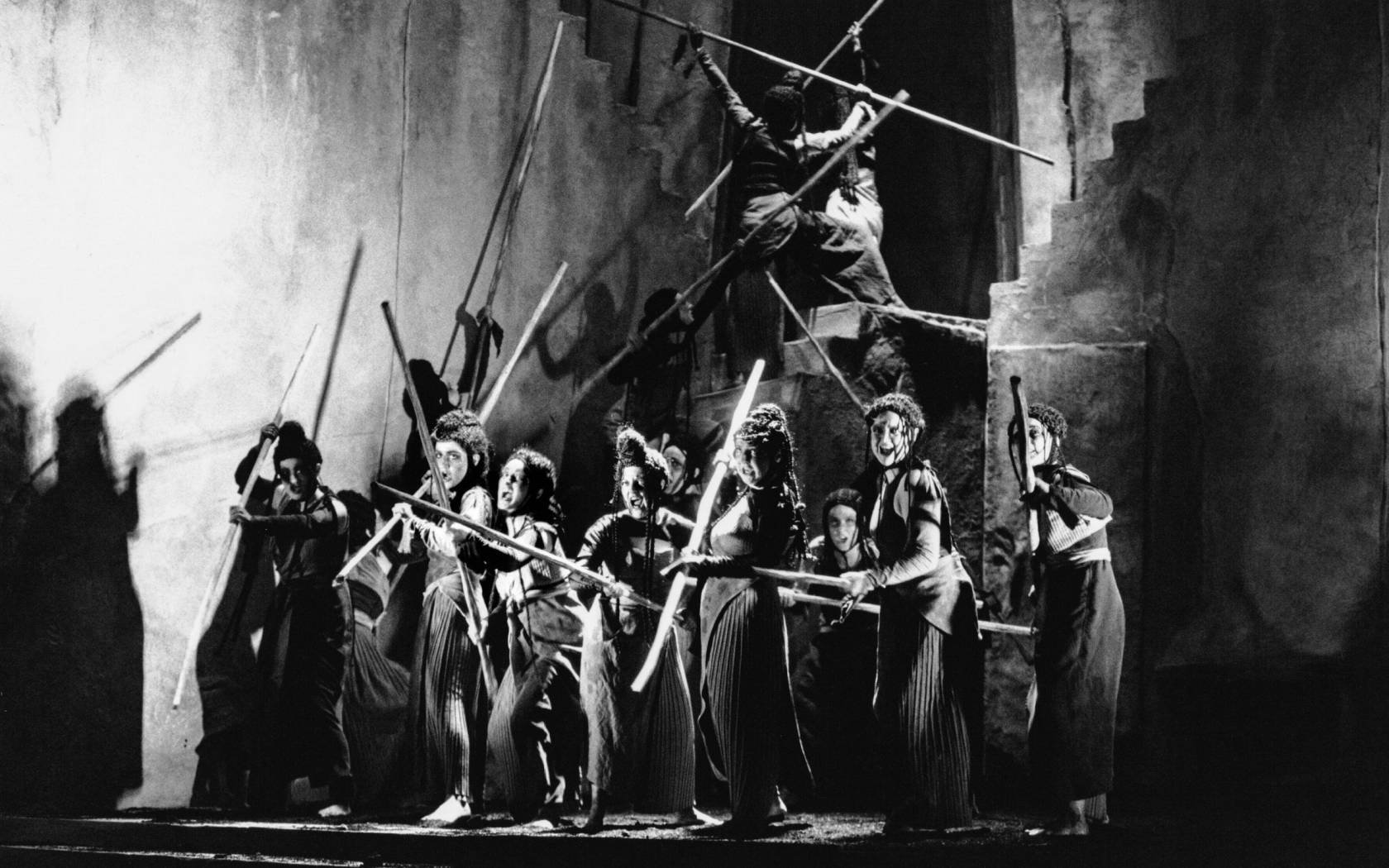 The chorus of women in a performance of Euripides' The Bacchae, 1982.