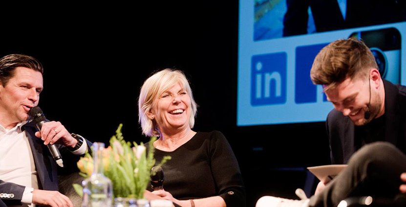Debatt som bjöd på skratt. Visitas vd Eva Östling var en av panelmedlemmarna.  