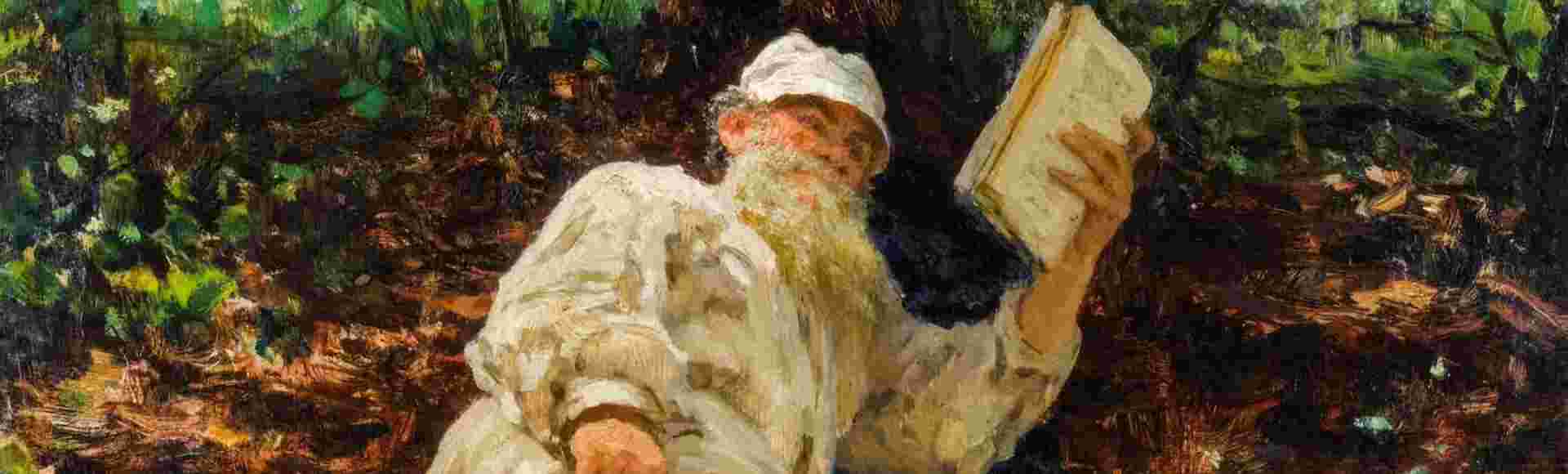 Leo Tolstoy on Vacation in the Woods by Ilya Repin (1891).