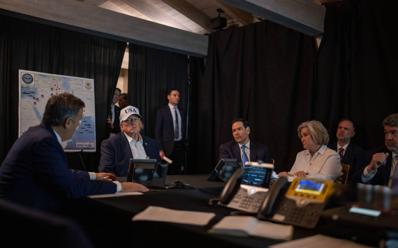 Donald Trump meets his advisors after launching Operation Epic Fury targeting Iran.