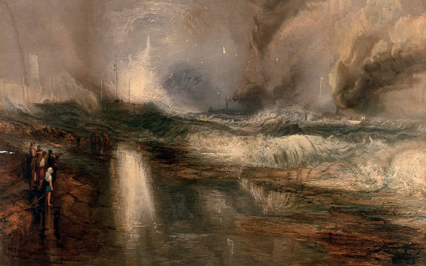 A chromolithograph by Robert Carrick of Turner's Rockets and Blue Lights, 1852.