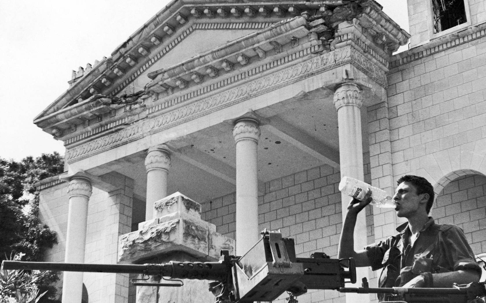 An Israeli soldier at a checkpoint in Lebanon during a ceasefire in 1982