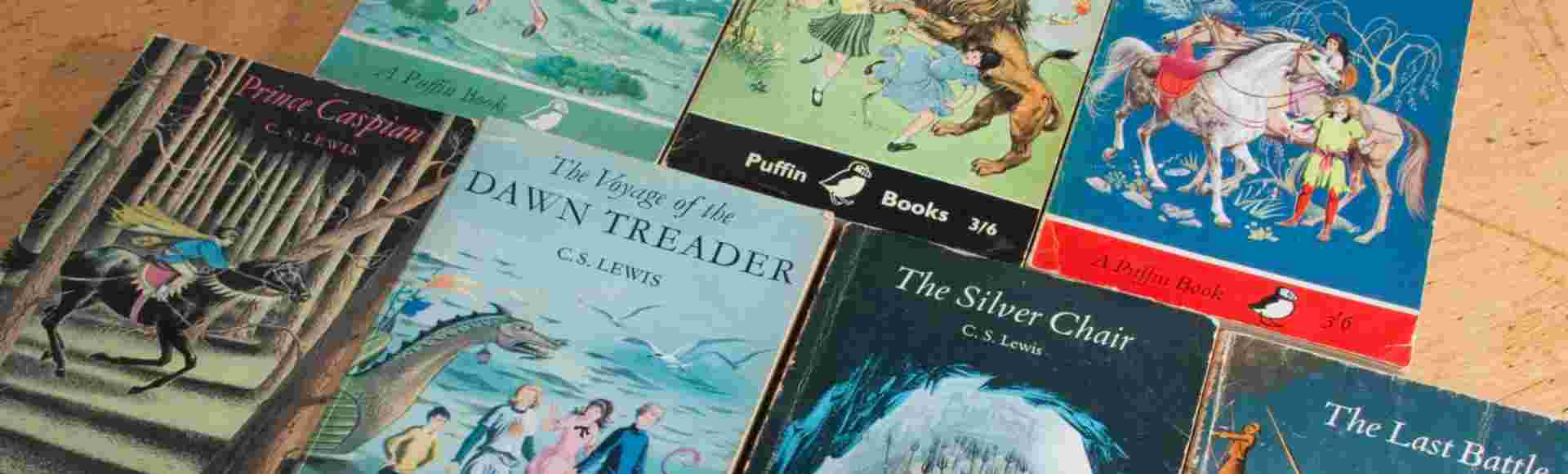 Puffin paperback editions of the Narnia tales by author CS Lewis