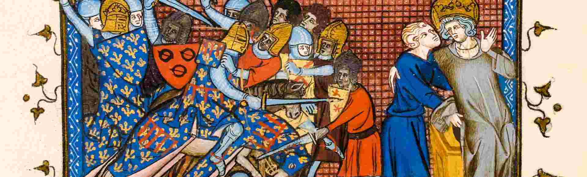 Knights Templar Crusades: Battle of Al Mansurah, illuminated manuscript, circa 133