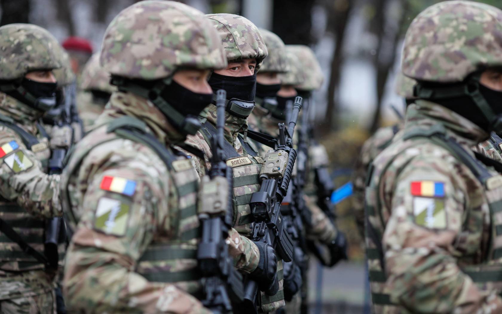 Romanian army soldiers at the Romanian National Day military parade. Credit: MoiraM / Alamy Stock Photo.