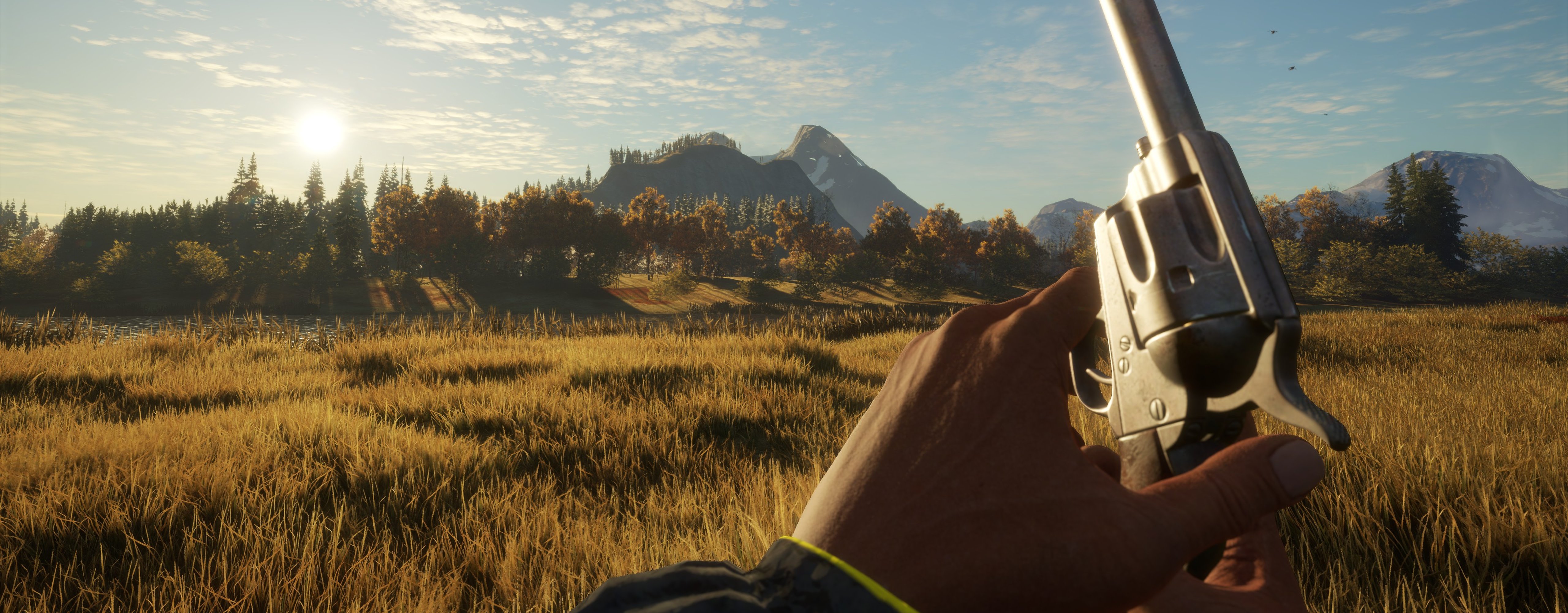 First-person view of a player holding a .45 Rolleston