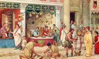 A print illustrating a street scene somewhere in the Roman Empire.