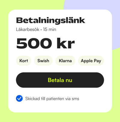 Betalningslänk för besöket skickad till patienten