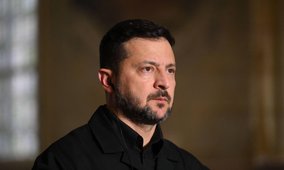 Ukraine's President Volodymyr Zelensky pictured at a press conference during meeting of Coalition of the Willing' leaders at the Hotel des Invalides in Paris, France on July 13 2026