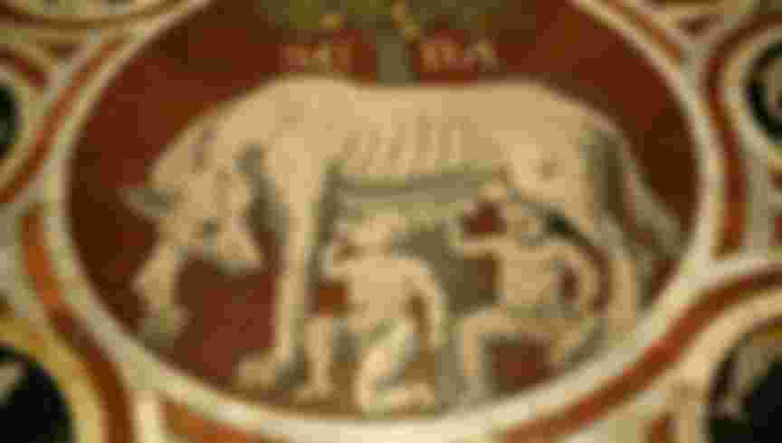 Romulus and Remus, Rome's founding fathers depicted in the Duomo of Siena