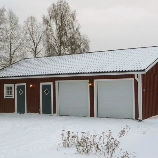 Unique double pedestrian door double port red garage